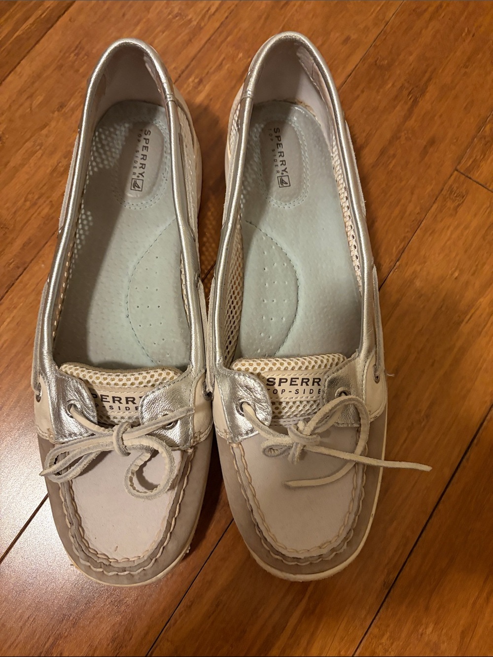 Sperry Women's Light Gray Metallic Accent Boat Shoes